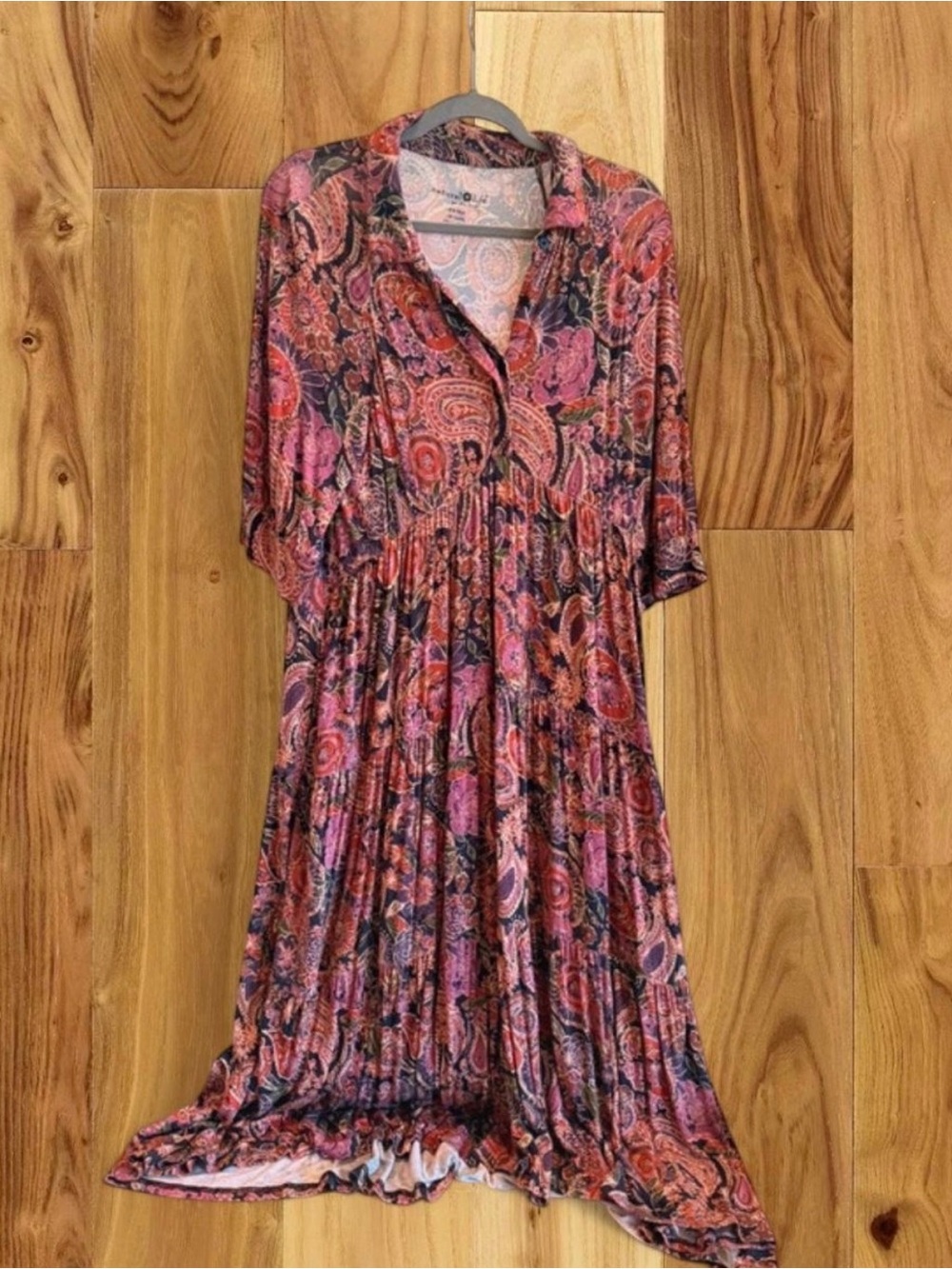 NATURAL LIFE Pink and Black Paisley Tiered Maxi Dress